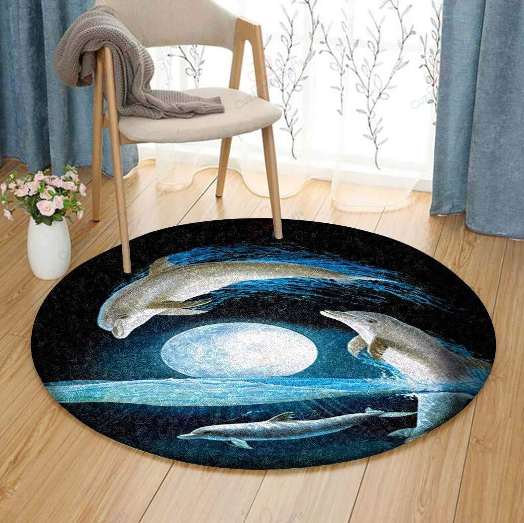 Dolphin And Moon Round Carpet Floor Rug Living Room Bedroom Decor Round Area Rug Carpet Dolphin And Moon Round Carpet Floor Rug Living Room Bedroom Decor Round Area Rug Carpet