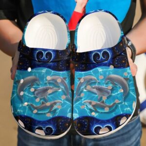 Dolphin Blue Sea Sku 873 Crocs Crocband Clog Comfortable For Mens Womens Classic Clog Water Shoes