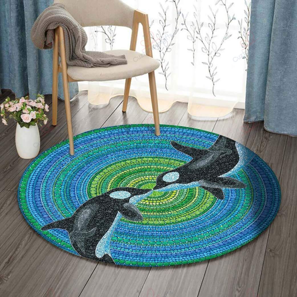 Dolphin Couple Round Carpet Floor Rug Living Room Bedroom Decor Round Area Rug Carpet Dolphin Couple Round Carpet Floor Rug Living Room Bedroom Decor Round Area Rug Carpet
