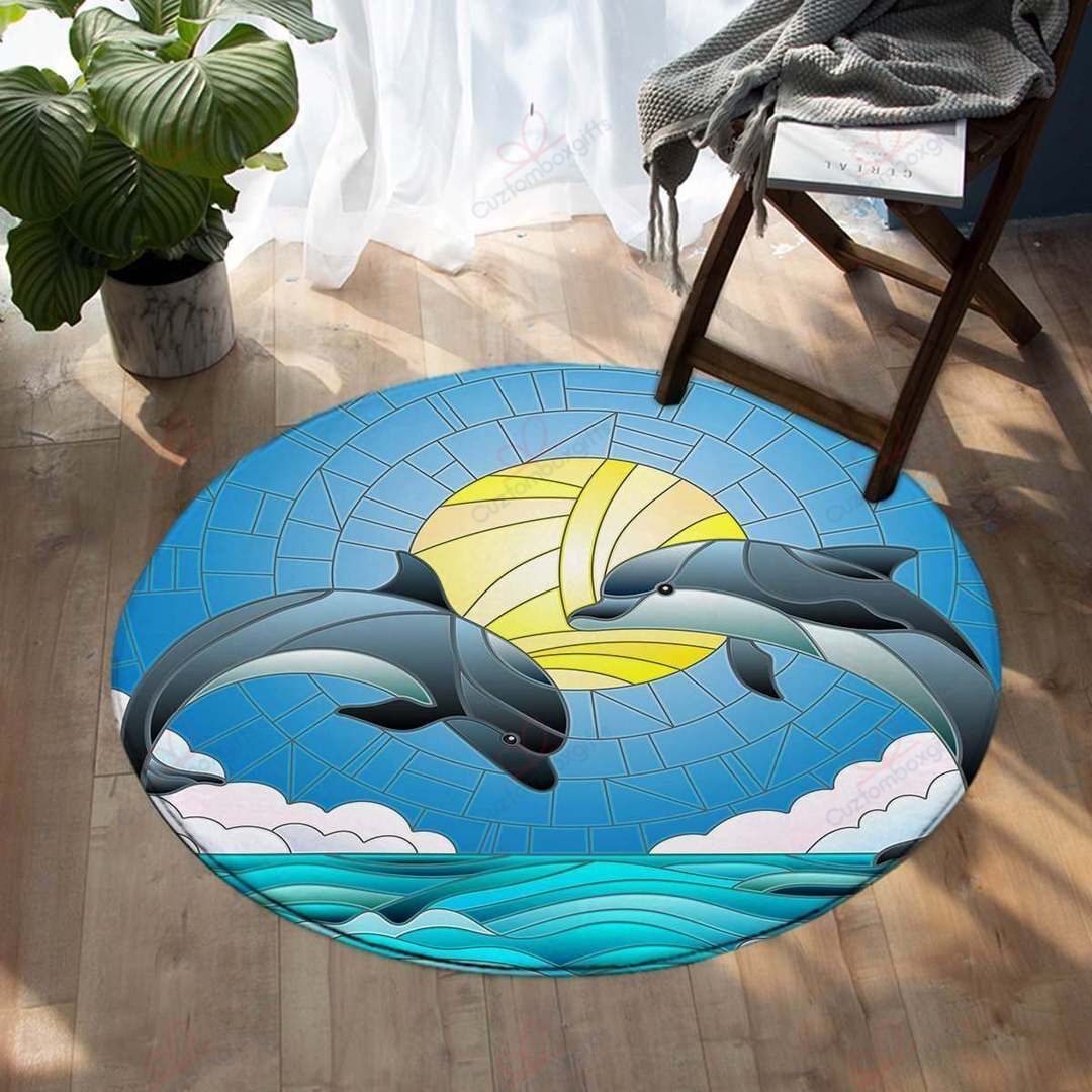 Dolphin Dancing Round Carpet Floor Rug Living Room Bedroom Decor Round Area Rug Carpet Dolphin Dancing Round Carpet Floor Rug Living Room Bedroom Decor Round Area Rug Carpet
