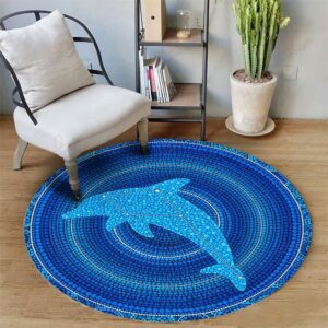 Dolphin Dot Painting Round Carpet Floor Rug Living Room Bedroom Decor Round Area Rug Carpet