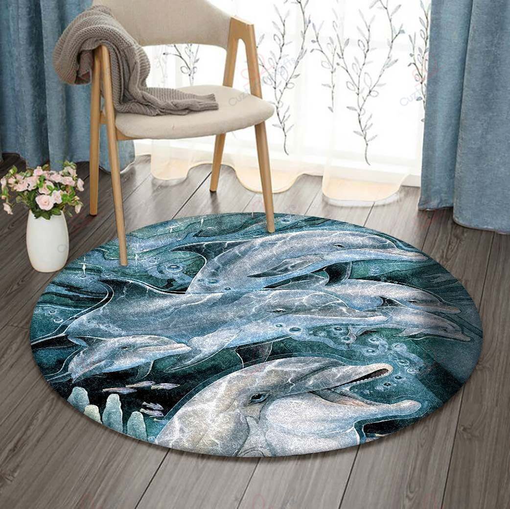 Dolphin Family Round Carpet Floor Rug Living Room Bedroom Decor Round Area Rug Carpet Dolphin Family Round Carpet Floor Rug Living Room Bedroom Decor Round Area Rug Carpet
