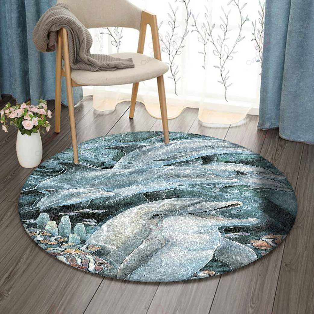 Dolphin Fish Round Carpet Floor Rug Living Room Bedroom Decor Round Area Rug Carpet Dolphin Fish Round Carpet Floor Rug Living Room Bedroom Decor Round Area Rug Carpet