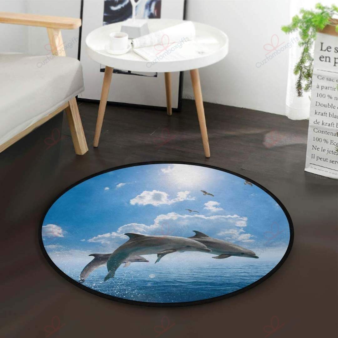 Dolphin Jumping Round Carpet Floor Rug Living Room Bedroom Decor Round Area Rug Carpet Dolphin Jumping Round Carpet Floor Rug Living Room Bedroom Decor Round Area Rug Carpet