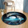 Dolphin Jumping In Moon Night Round Carpet Floor Rug Living Room Bedroom Decor Round Area Rug Carpet