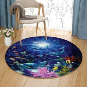 Dolphin Painting 4 Round Carpet Floor Rug Living Room Bedroom Decor Round Area Rug Carpet