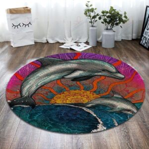 Dolphin Painting 5 Round Carpet Floor Rug Living Room Bedroom Decor Round Area Rug Carpet