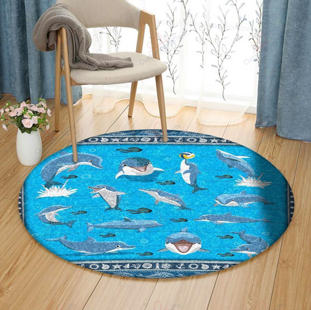 Dolphin Pattern 1 Round Carpet Floor Rug Living Room Bedroom Decor Round Area Rug Carpet Dolphin Pattern 1 Round Carpet Floor Rug Living Room Bedroom Decor Round Area Rug Carpet