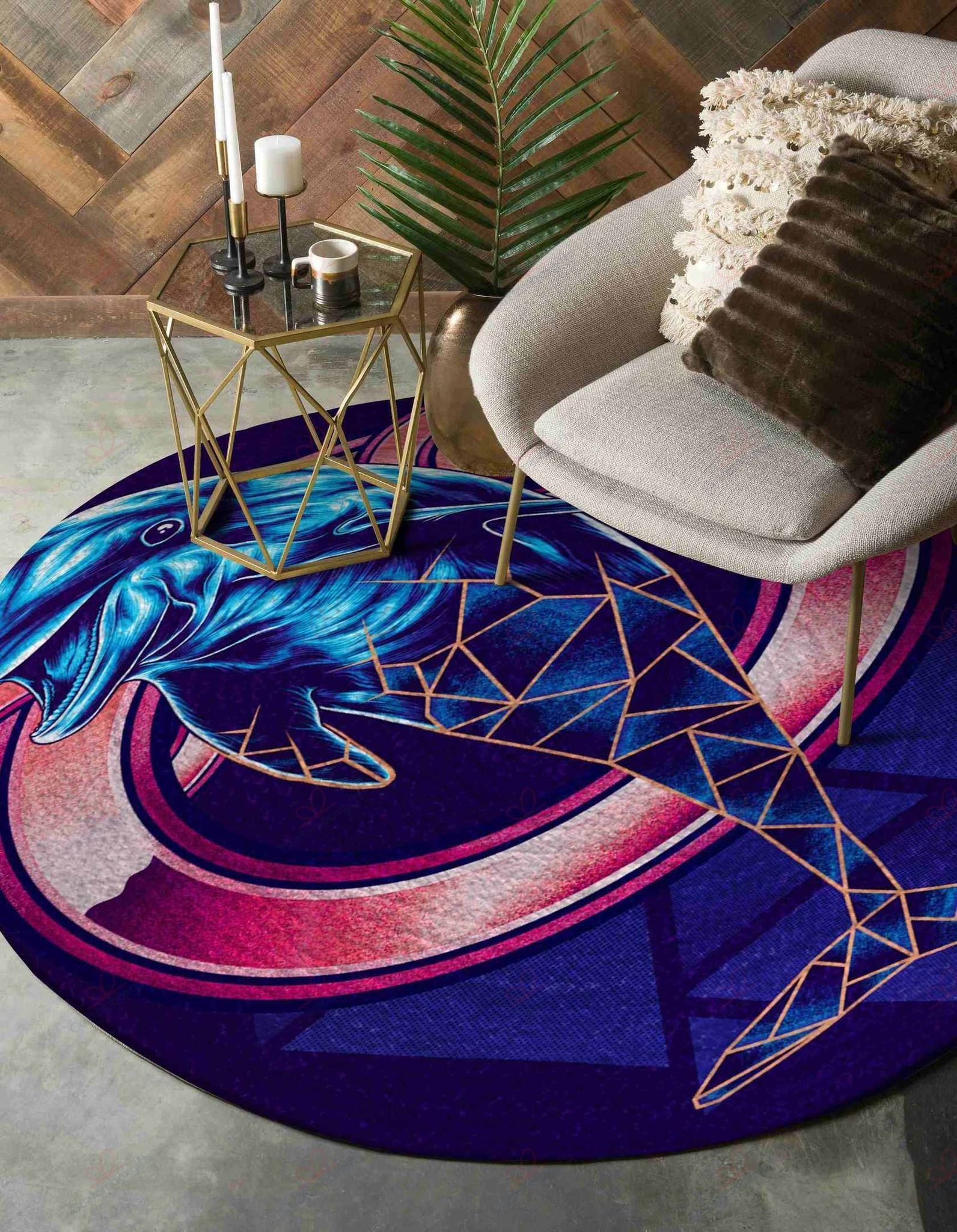 Dolphin Pattern Round Carpet Floor Rug Living Room Bedroom Decor Round Area Rug Carpet Dolphin Pattern Round Carpet Floor Rug Living Room Bedroom Decor Round Area Rug Carpet
