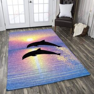 Dolphin Sunrise Rug Sport Decor Gift Floor Decor Living Room Carpet Rug Area Rug - 3587f9eac2ed