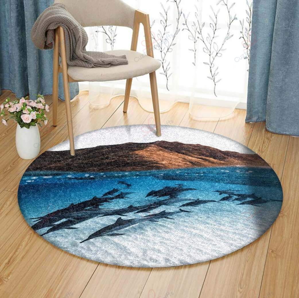 Dolphin Swimming Round Carpet Floor Rug Living Room Bedroom Decor Round Area Rug Carpet Dolphin Swimming Round Carpet Floor Rug Living Room Bedroom Decor Round Area Rug Carpet