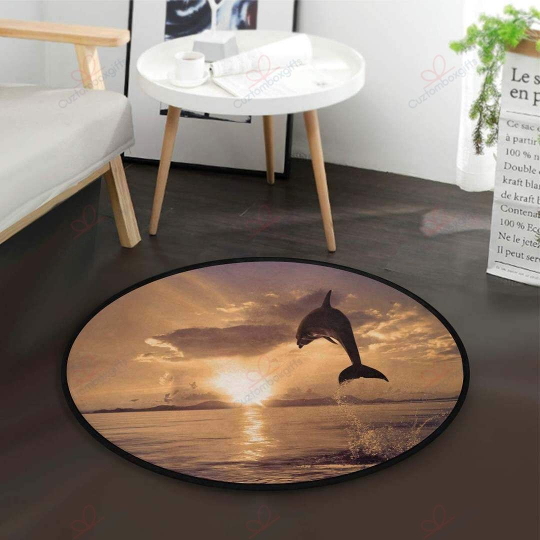 Dolphin With Sunset Round Carpet Floor Rug Living Room Bedroom Decor Round Area Rug Carpet Dolphin With Sunset Round Carpet Floor Rug Living Room Bedroom Decor Round Area Rug Carpet