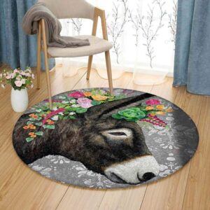 Donkey Flowers Round Carpet Floor Rug Living Room Bedroom Decor Round Area Rug Carpet