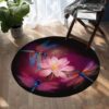 Dragonflies And Lotus Round Carpet Floor Rug Living Room Bedroom Decor Round Area Rug Carpet