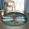Dragonfly And Flower Round Carpet Floor Rug Living Room Bedroom Decor Round Area Rug Carpet