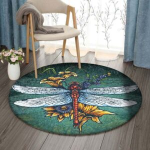 Dragonfly And Flower Round Carpet Floor Rug Living Room Bedroom Decor Round Area Rug Carpet