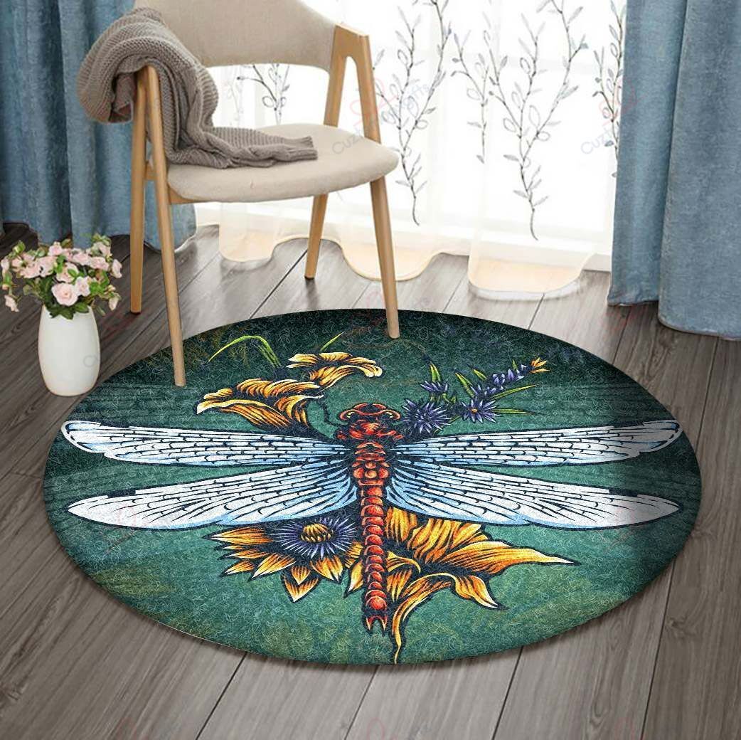 Dragonfly And Flower Round Carpet Floor Rug Living Room Bedroom Decor Round Area Rug Carpet Dragonfly And Flower Round Carpet Floor Rug Living Room Bedroom Decor Round Area Rug Carpet
