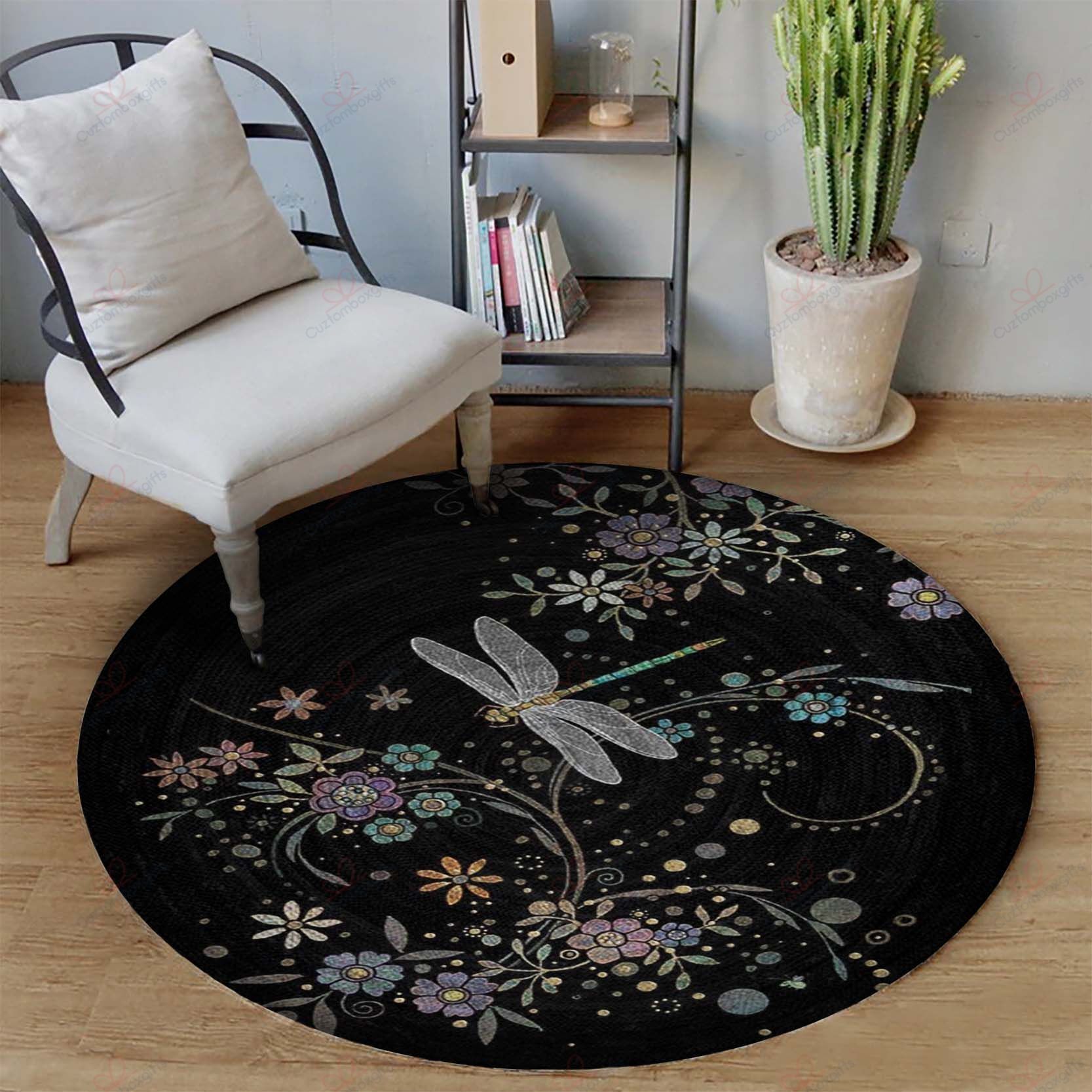 Dragonfly And Flower Round Carpet Floor Rug Living Room Bedroom Decor Round Area Rug Carpet Dragonfly And Flower Round Carpet Floor Rug Living Room Bedroom Decor Round Area Rug Carpet