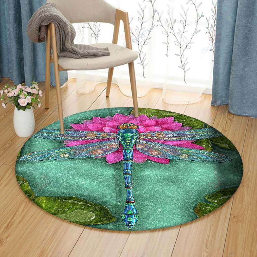 Dragonfly And Lotus Round Carpet Floor Rug Living Room Bedroom Decor Round Area Rug Carpet Dragonfly And Lotus Round Carpet Floor Rug Living Room Bedroom Decor Round Area Rug Carpet