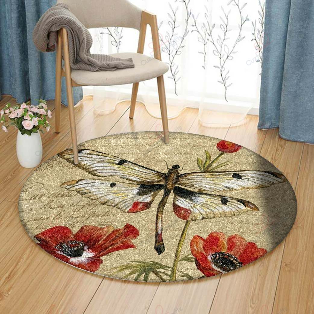 Dragonfly And Poppies Round Carpet Floor Rug Living Room Bedroom Decor Round Area Rug Carpet Dragonfly And Poppies Round Carpet Floor Rug Living Room Bedroom Decor Round Area Rug Carpet