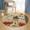 Dragonfly And Poppies Round Carpet Floor Rug Living Room Bedroom Decor Round Area Rug Carpet