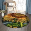 Dragonfly And Sunflower Round Carpet Floor Rug Living Room Bedroom Decor Round Area Rug Carpet