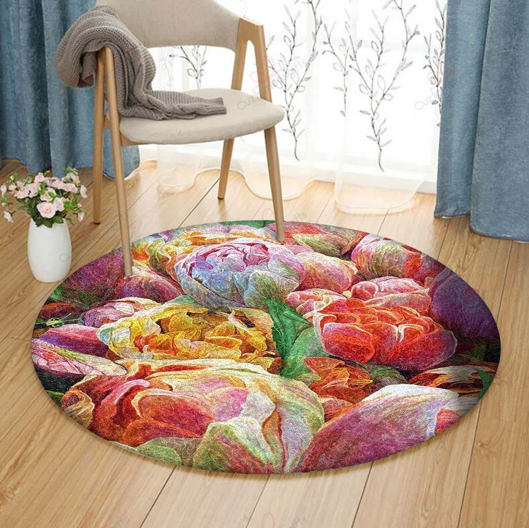 Dragonfly And Tulip Round Carpet Floor Rug Living Room Bedroom Decor Round Area Rug Carpet Dragonfly And Tulip Round Carpet Floor Rug Living Room Bedroom Decor Round Area Rug Carpet