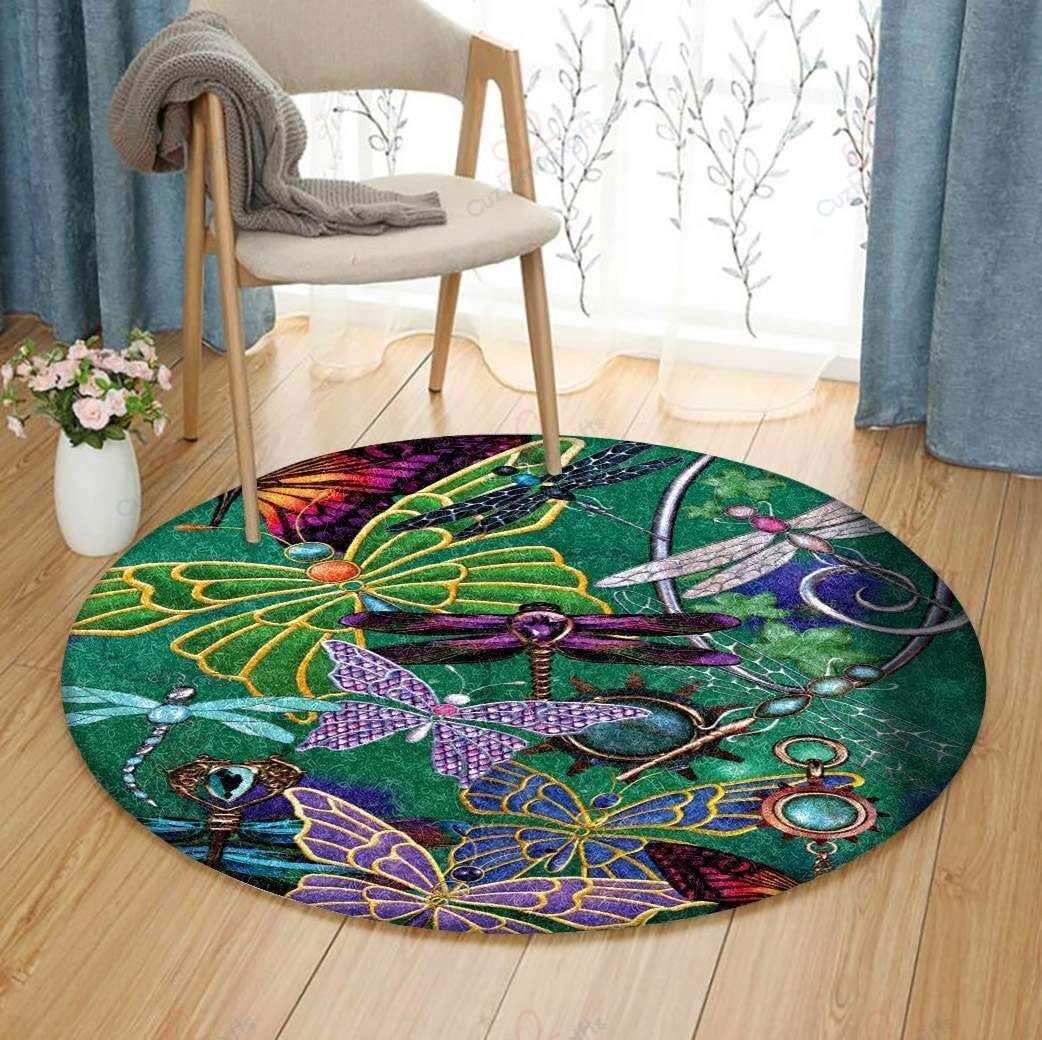 Dragonfly Butterfly Round Carpet Floor Rug Living Room Bedroom Decor Round Area Rug Carpet Dragonfly Butterfly Round Carpet Floor Rug Living Room Bedroom Decor Round Area Rug Carpet