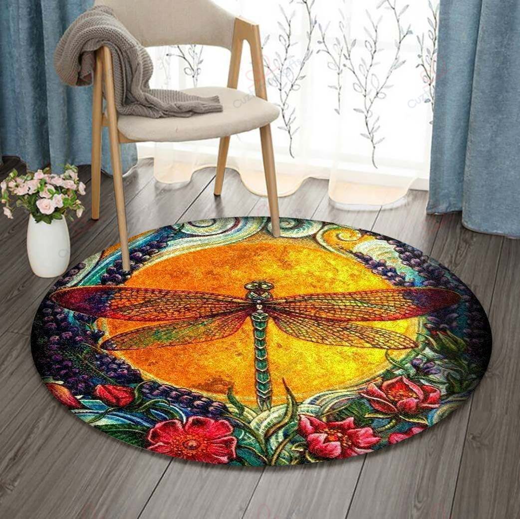 Dragonfly Flower Round Carpet Floor Rug Living Room Bedroom Decor Round Area Rug Carpet Dragonfly Flower Round Carpet Floor Rug Living Room Bedroom Decor Round Area Rug Carpet