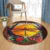 Dragonfly Flowers Round Carpet Floor Rug Living Room Bedroom Decor Round Area Rug Carpet