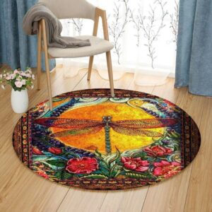 Dragonfly Flowers Round Carpet Floor Rug Living Room Bedroom Decor Round Area Rug Carpet