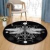 Dragonfly In Black Round Carpet Floor Rug Living Room Bedroom Decor Round Area Rug Carpet