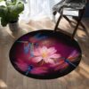 Dragonfly Insect Floral Lotus Nature Round Carpet Floor Rug Living Room Bedroom Decor Round Area Rug Carpet