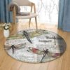 Dragonfly Newspaper Round Carpet Floor Rug Living Room Bedroom Decor Round Area Rug Carpet