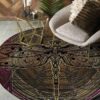 Dragonfly Pattern Round Carpet Floor Rug Living Room Bedroom Decor Round Area Rug Carpet