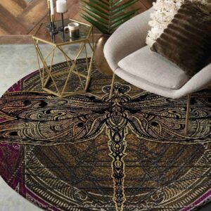 Dragonfly Pattern Round Carpet Floor Rug Living Room Bedroom Decor Round Area Rug Carpet