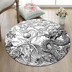 Drawn Dragon Round Carpet Floor Rug Living Room Bedroom Decor Round Area Rug Carpet