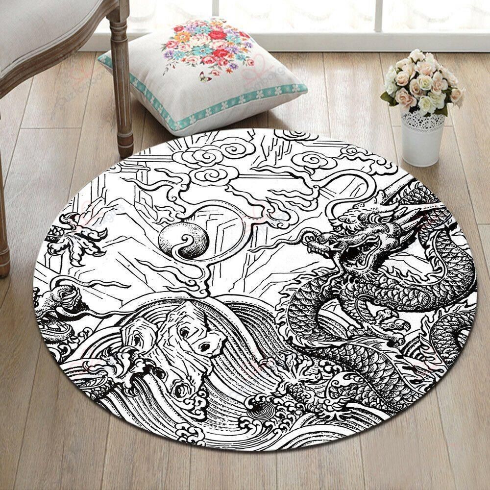Drawn Dragon Round Carpet Floor Rug Living Room Bedroom Decor Round Area Rug Carpet Drawn Dragon Round Carpet Floor Rug Living Room Bedroom Decor Round Area Rug Carpet