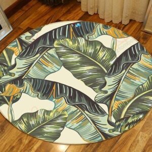 Drawn Leaves Round Carpet Floor Rug Living Room Bedroom Decor Round Area Rug Carpet