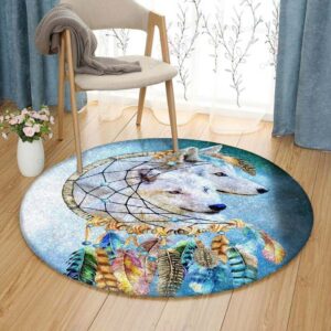 Dreamcatcher Wolf Round Carpet Floor Rug Living Room Bedroom Decor Round Area Rug Carpet
