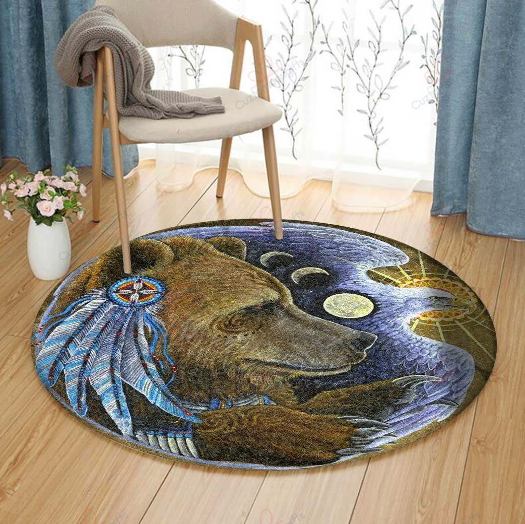 Eagle Heart Medicine Bear Round Carpet Floor Rug Living Room Bedroom Decor Round Area Rug Carpet Eagle Heart Medicine Bear Round Carpet Floor Rug Living Room Bedroom Decor Round Area Rug Carpet