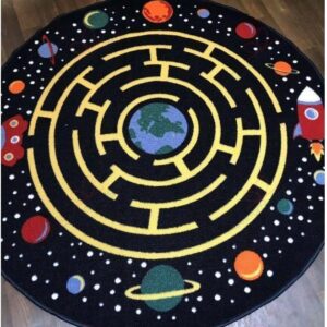 Educational Space Race Round Carpet Floor Rug Living Room Bedroom Decor Round Area Rug Carpet
