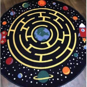 Educational Space Race Round Carpet Floor Rug Living Room Bedroom Decor Round Area Rug Carpet