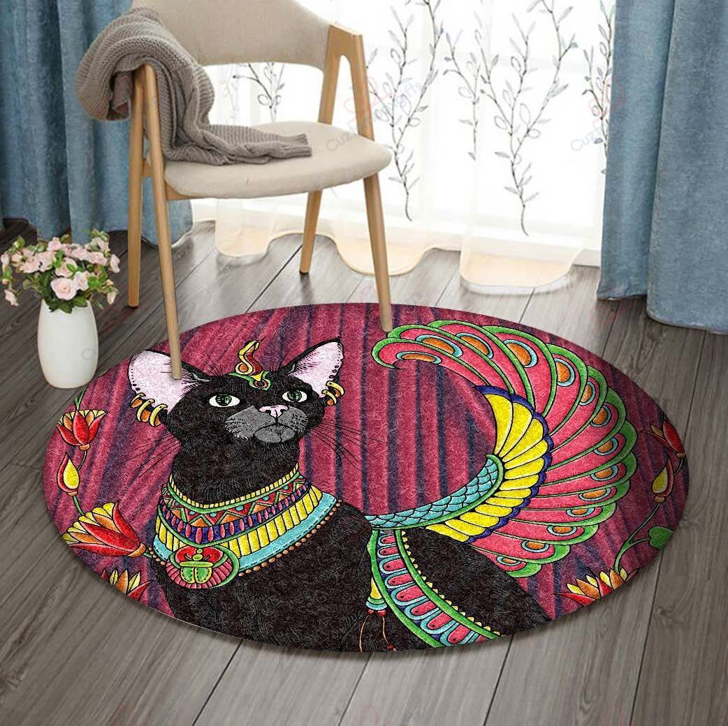 Egypt Black Cat Round Carpet Floor Rug Living Room Bedroom Decor Round Area Rug Carpet Egypt Black Cat Round Carpet Floor Rug Living Room Bedroom Decor Round Area Rug Carpet