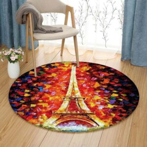 Eiffel Tower Round Carpet Floor Rug Living Room Bedroom Decor Round Area Rug Carpet