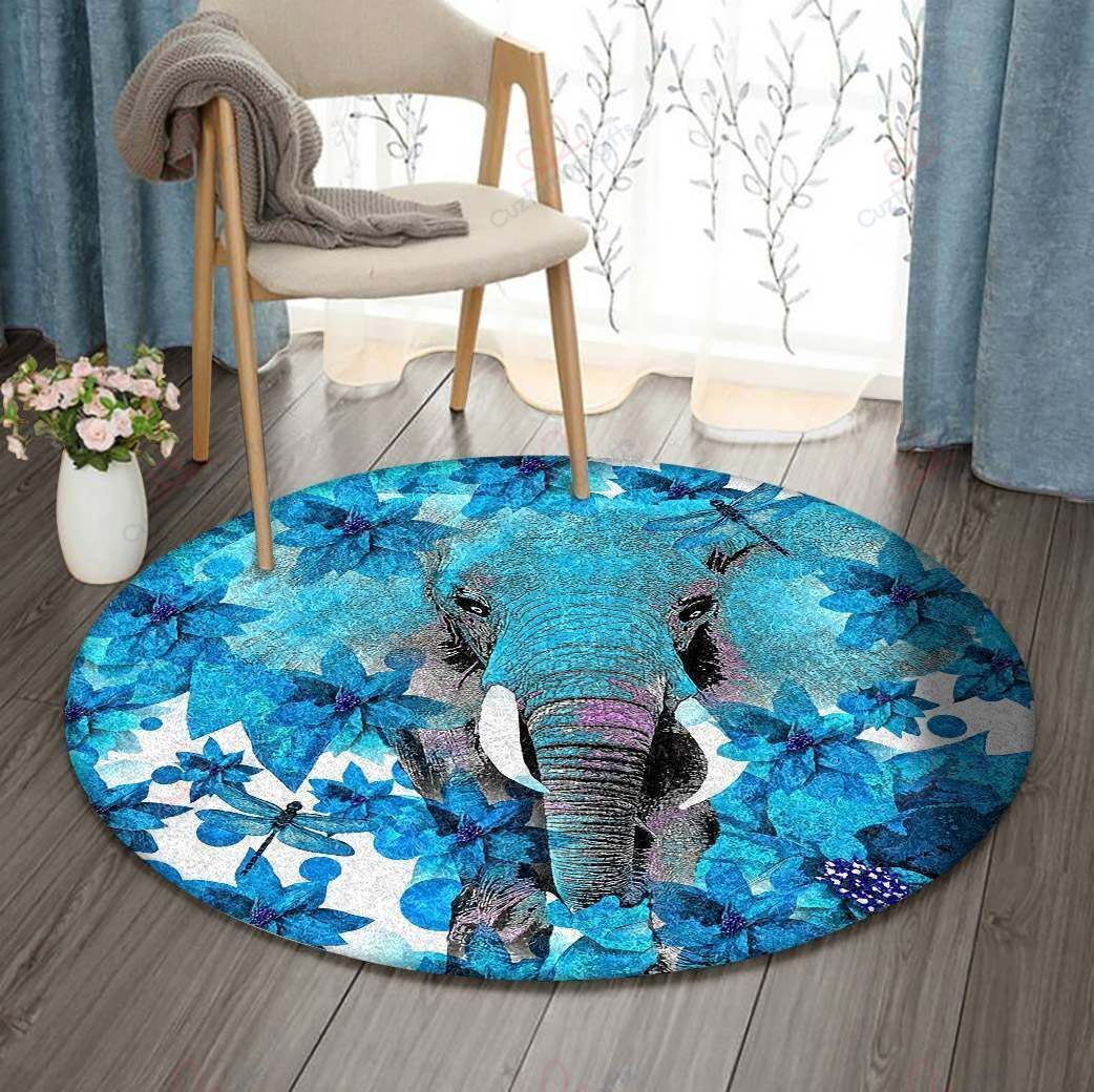 Elephant Blue Round Carpet Floor Rug Living Room Bedroom Decor Round Area Rug Carpet Elephant Blue Round Carpet Floor Rug Living Room Bedroom Decor Round Area Rug Carpet