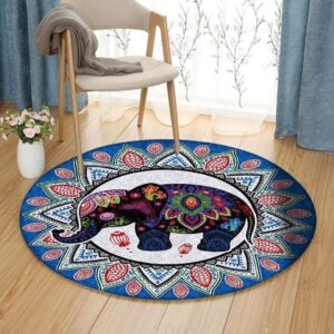 Elephant Color Pattern Round Carpet Floor Rug Living Room Bedroom Decor Round Area Rug Carpet