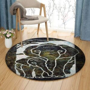 Elephant Mom And Baby Round Carpet Floor Rug Living Room Bedroom Decor Round Area Rug Carpet