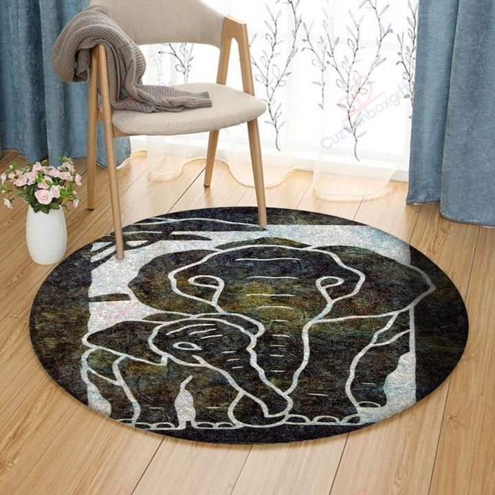 Elephant Mom And Baby Round Carpet Floor Rug Living Room Bedroom Decor Round Area Rug Carpet Elephant Mom And Baby Round Carpet Floor Rug Living Room Bedroom Decor Round Area Rug Carpet