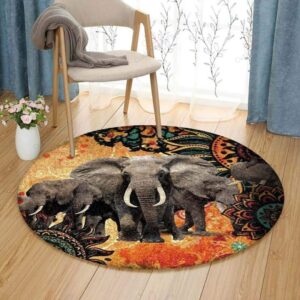 Elephant Mom And Baby Round Carpet Floor Rug Living Room Bedroom Decor Round Area Rug Carpet